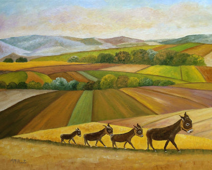 Donkeys Across Fields