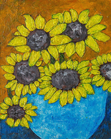 Sunflowers In Blue Vase