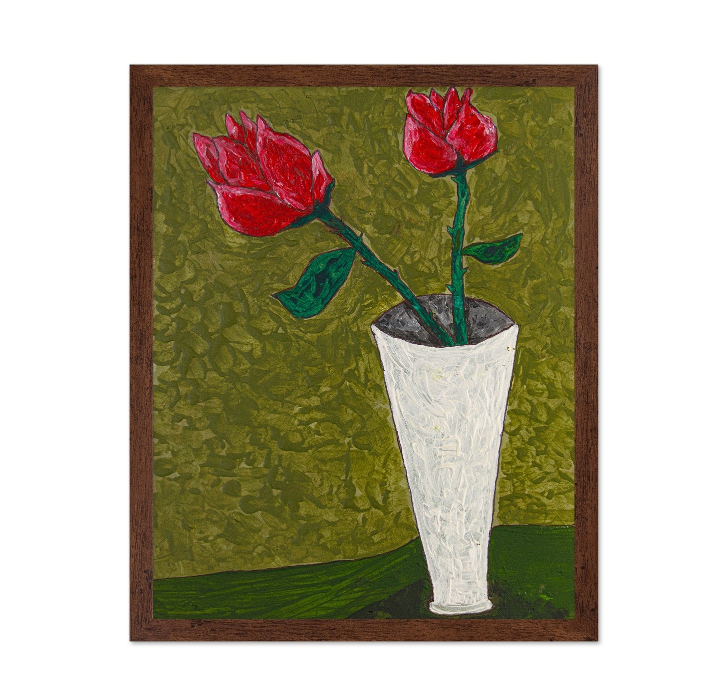 Red Roses in White Vase