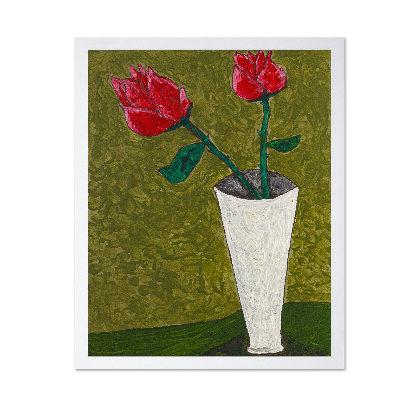 Red Roses in White Vase