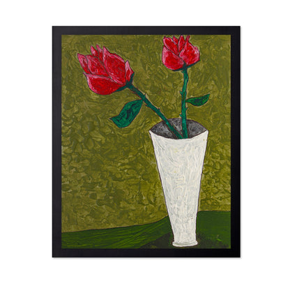Red Roses in White Vase