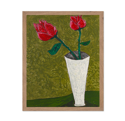 Red Roses in White Vase