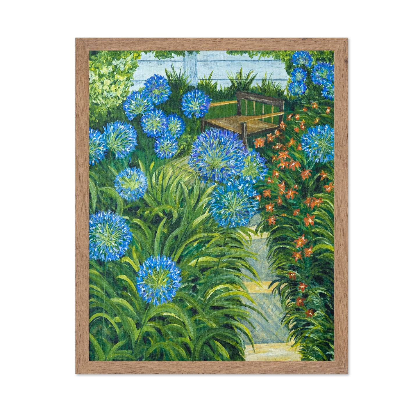 Garden Bench With Blue Flowers