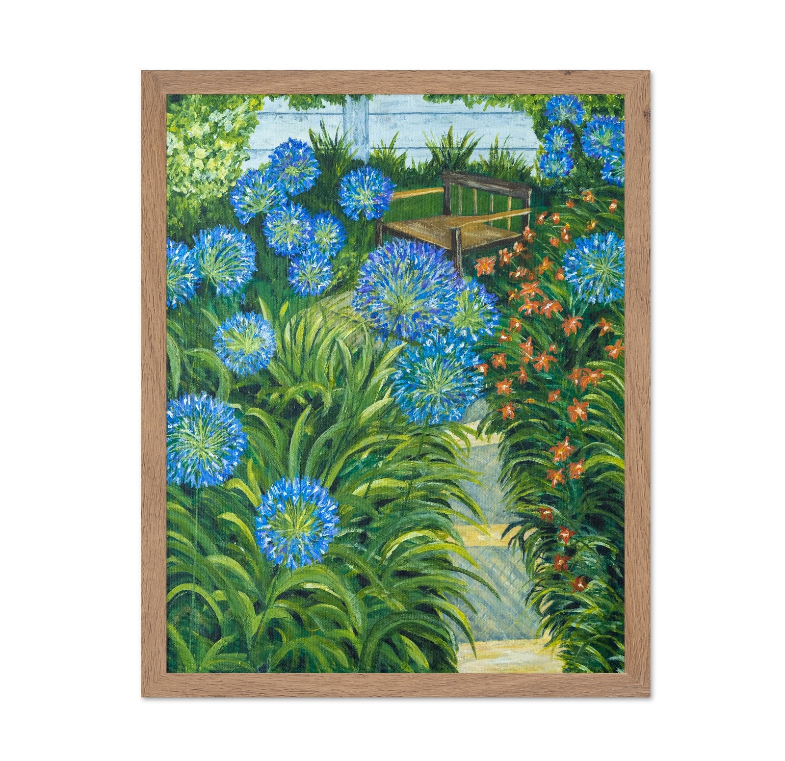 Garden Bench With Blue Flowers