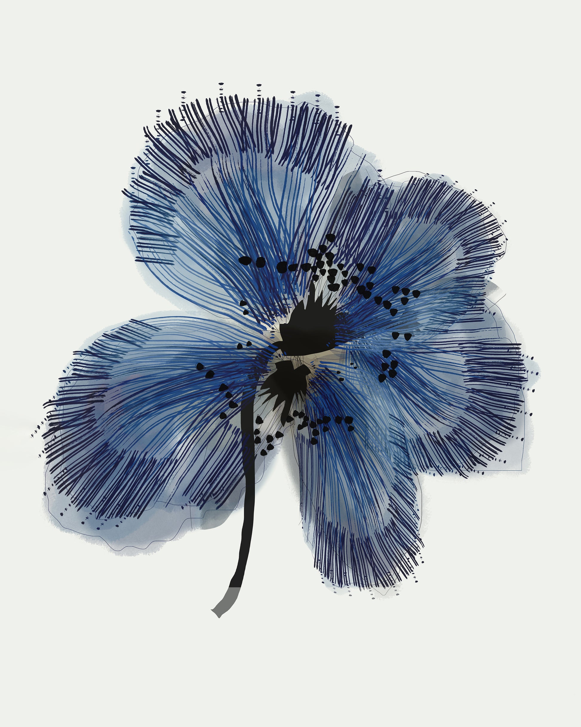 Blue Botanical Ink Flower