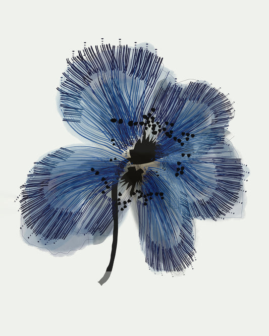 Blue Botanical Ink Flower