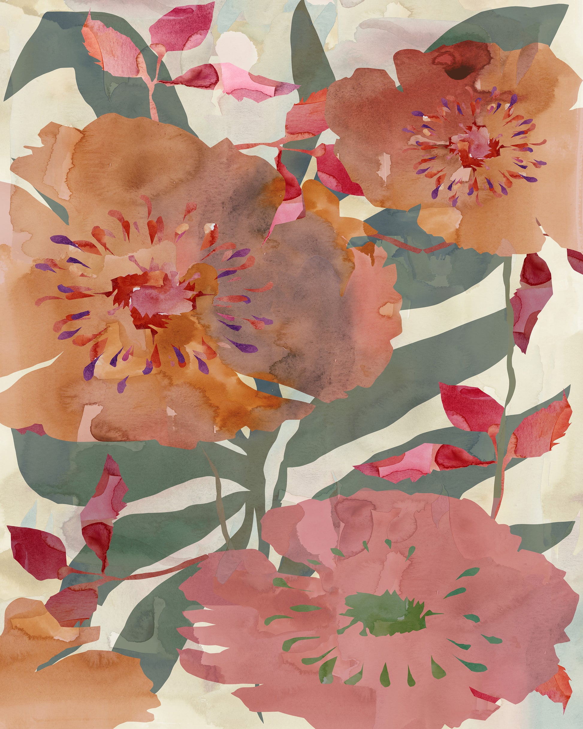 Warm Watercolor Floral Garden