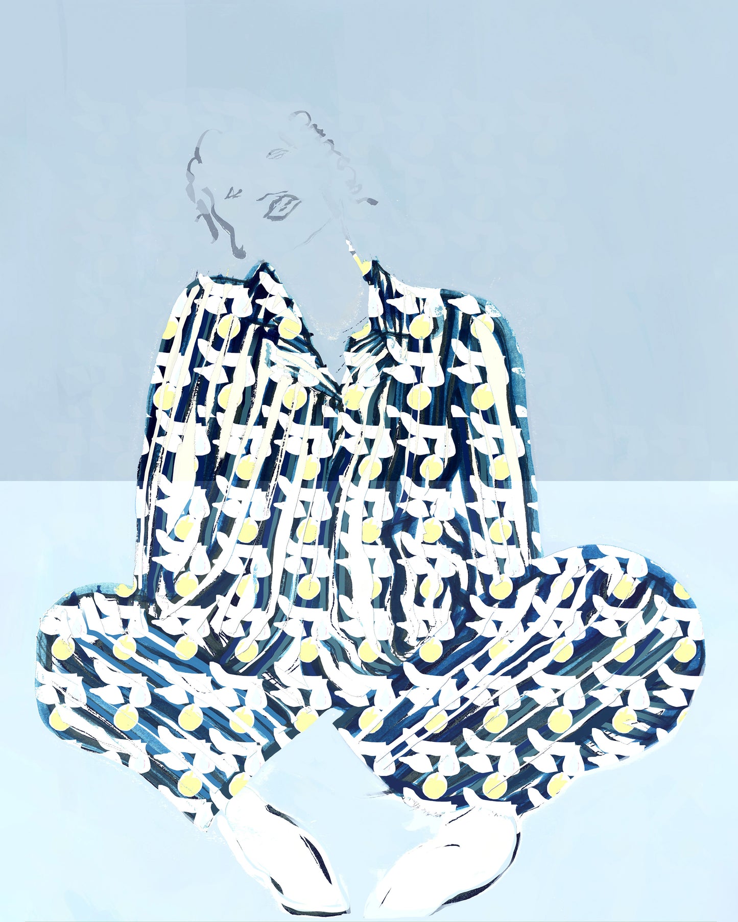 Blue Patterned Relaxed Figure