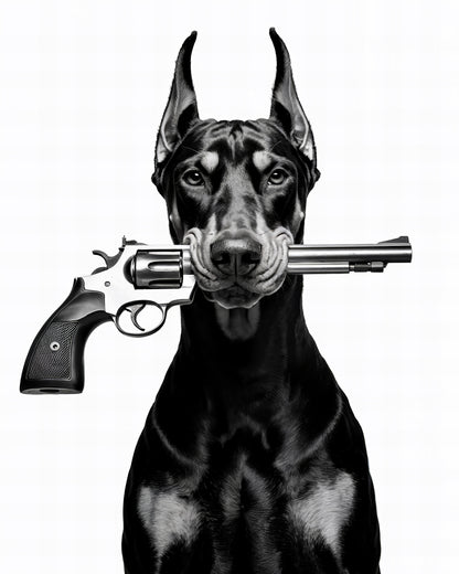 Doberman With Revolver