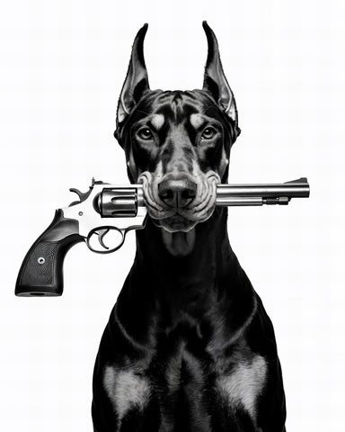 Doberman With Revolver