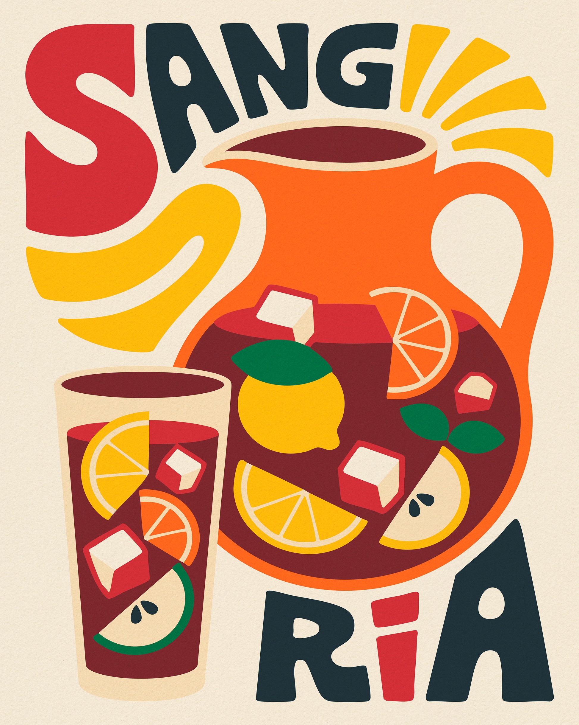 Sangria Pitcher Retro Illustration
