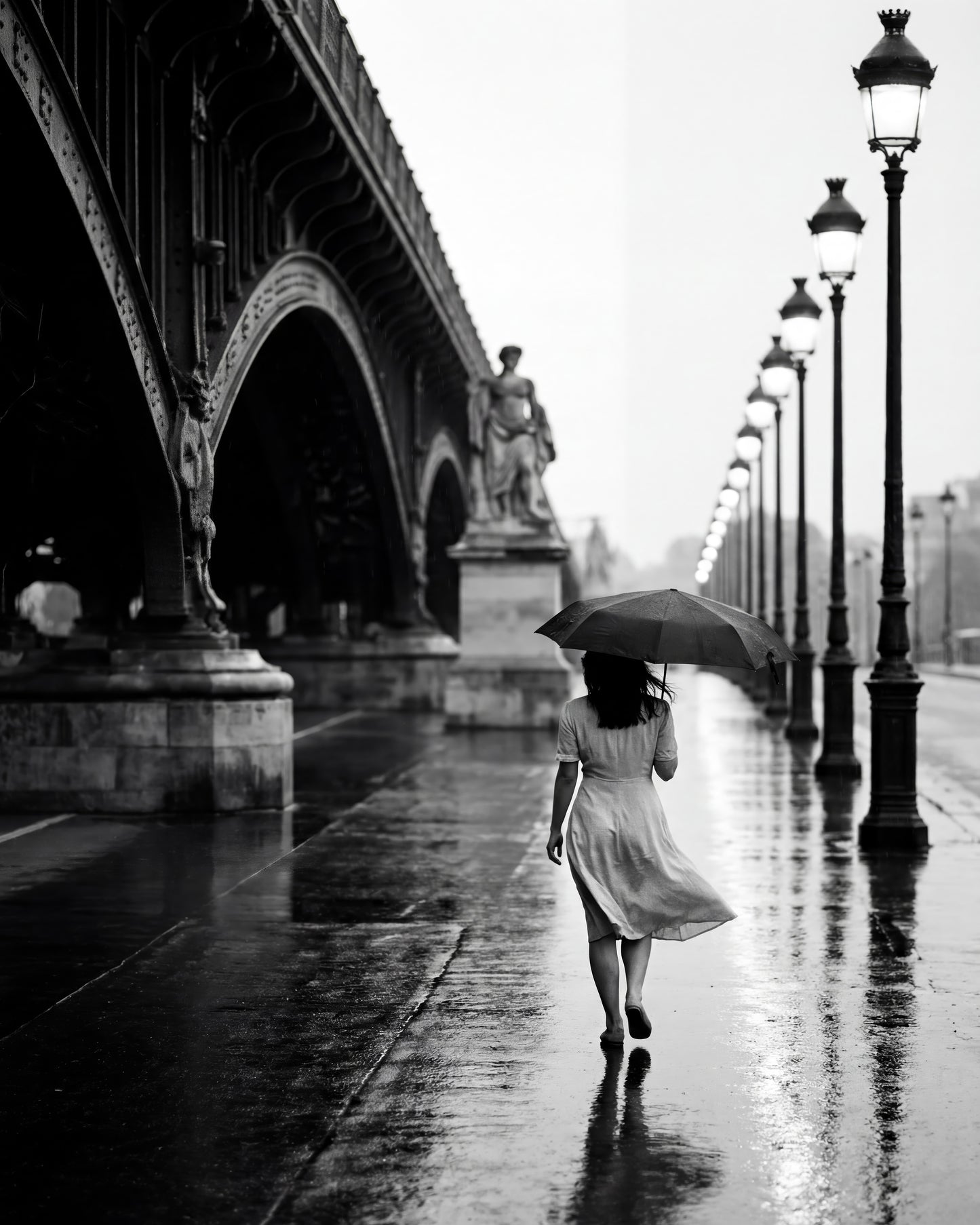 Rainy Paris Walk with Umbrella