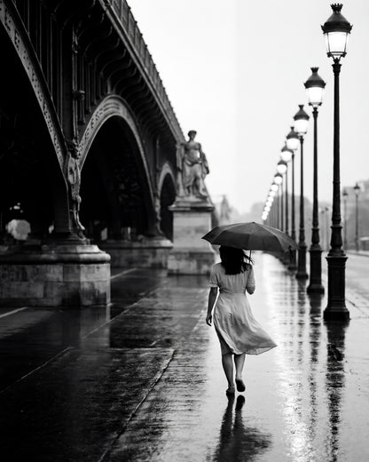 Rainy Paris Walk with Umbrella