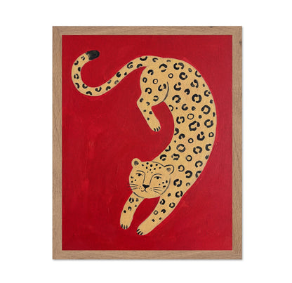 Playful Leopard on Red