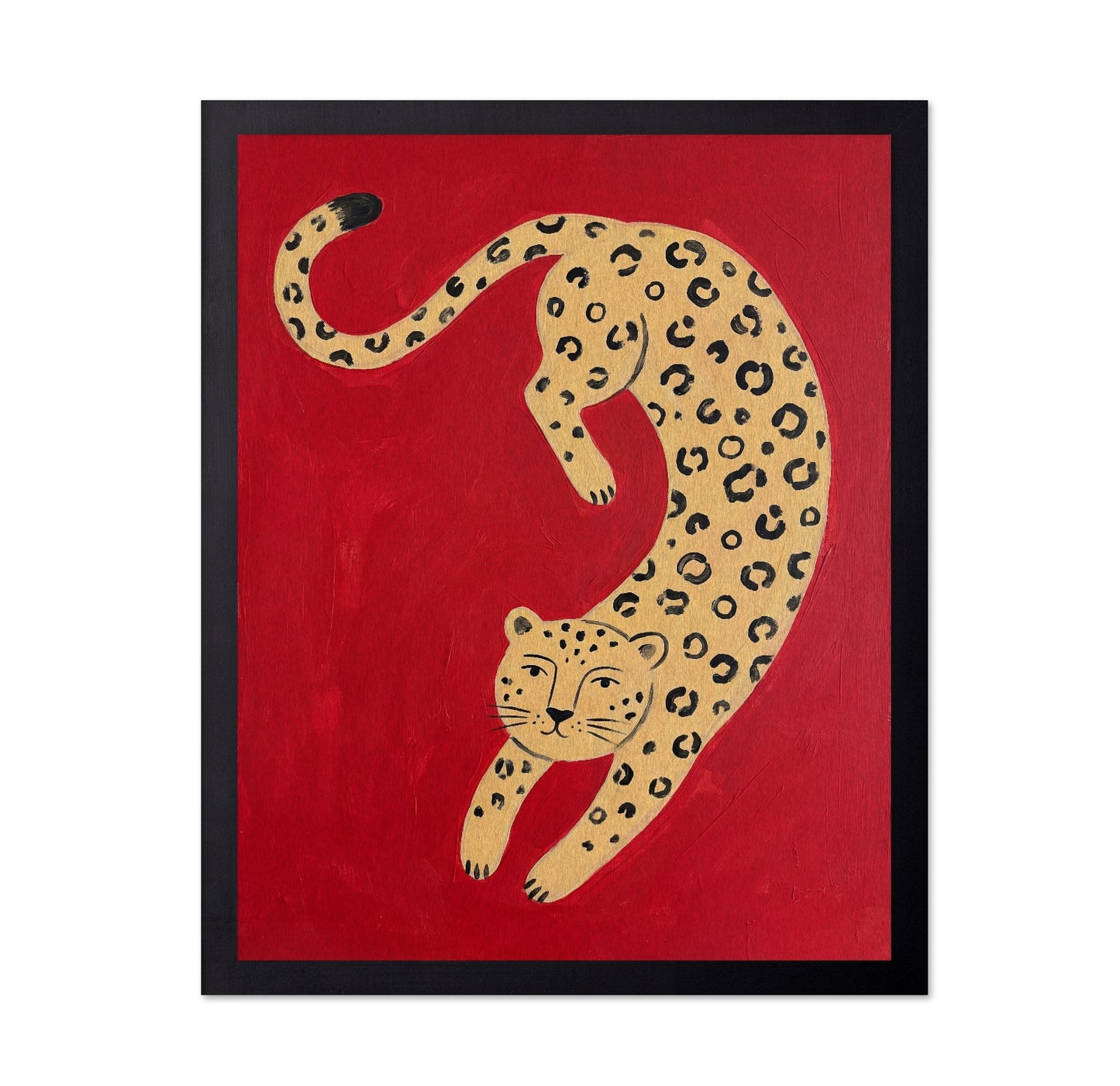 Playful Leopard on Red