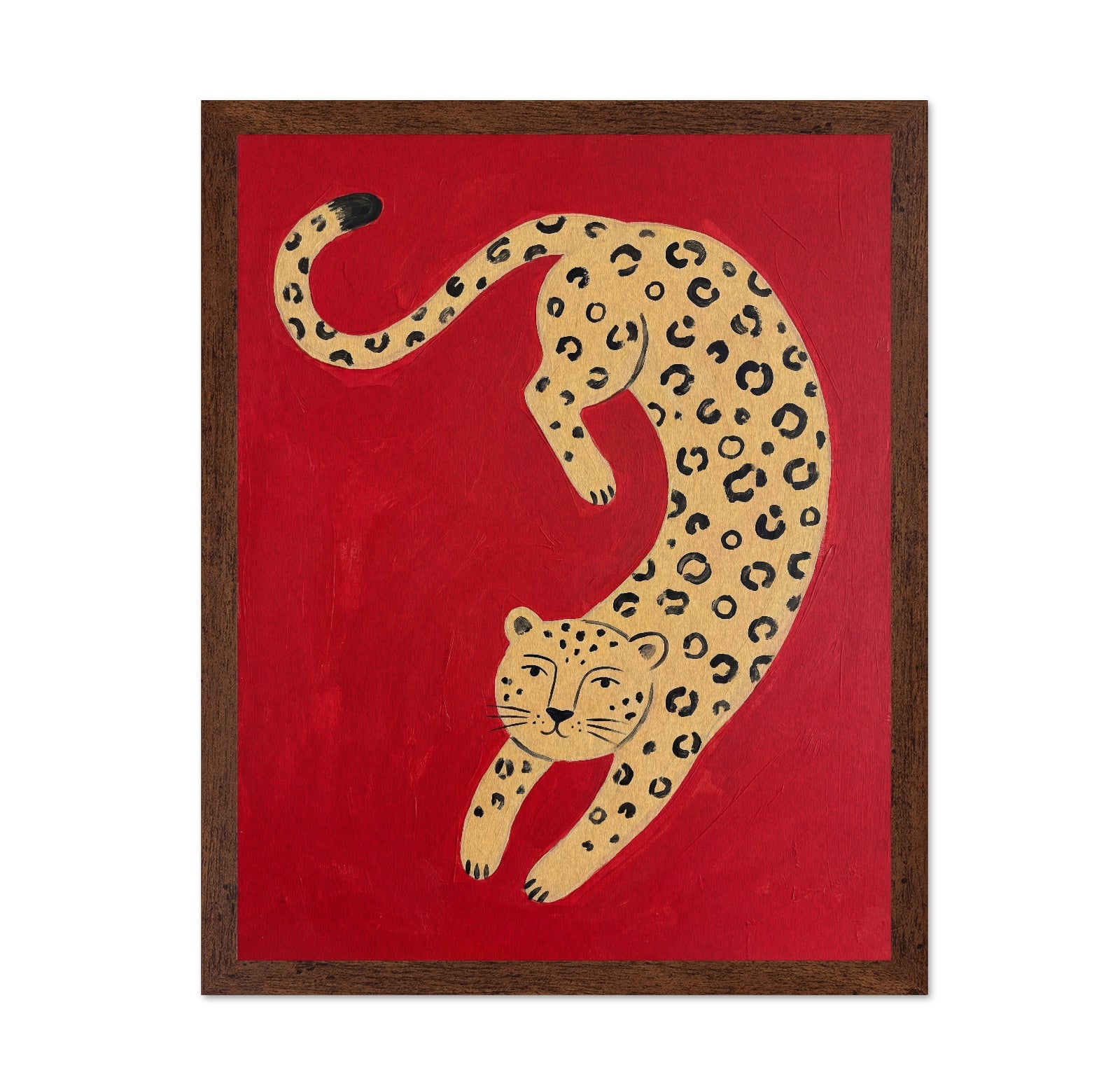 Playful Leopard on Red