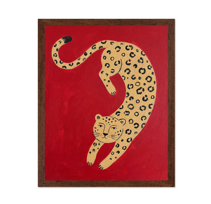 Playful Leopard on Red
