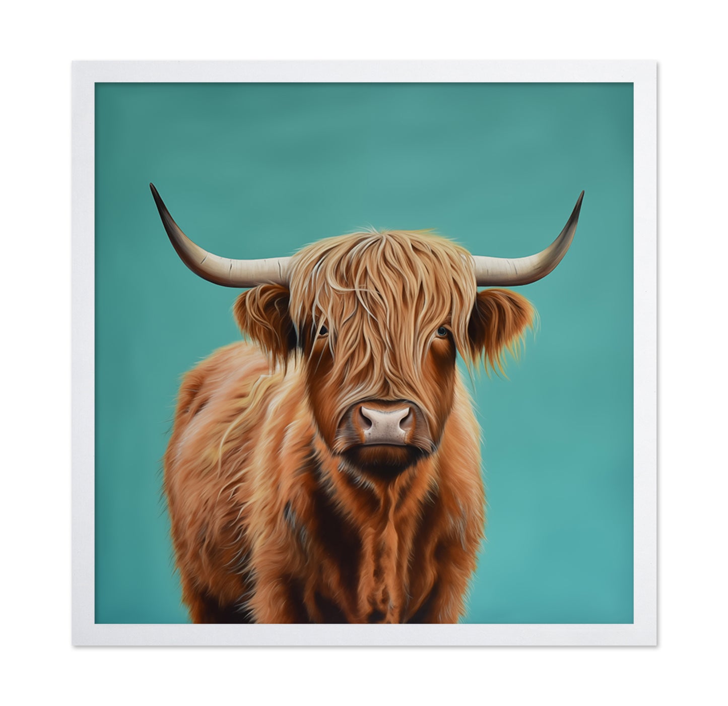 Highland Cow Portrait on Teal