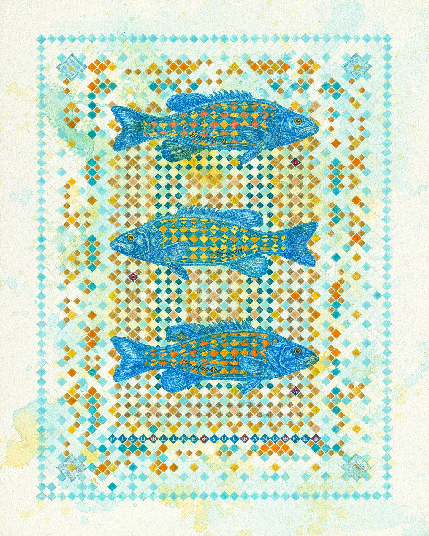 Blue Mosaic Fish Trio