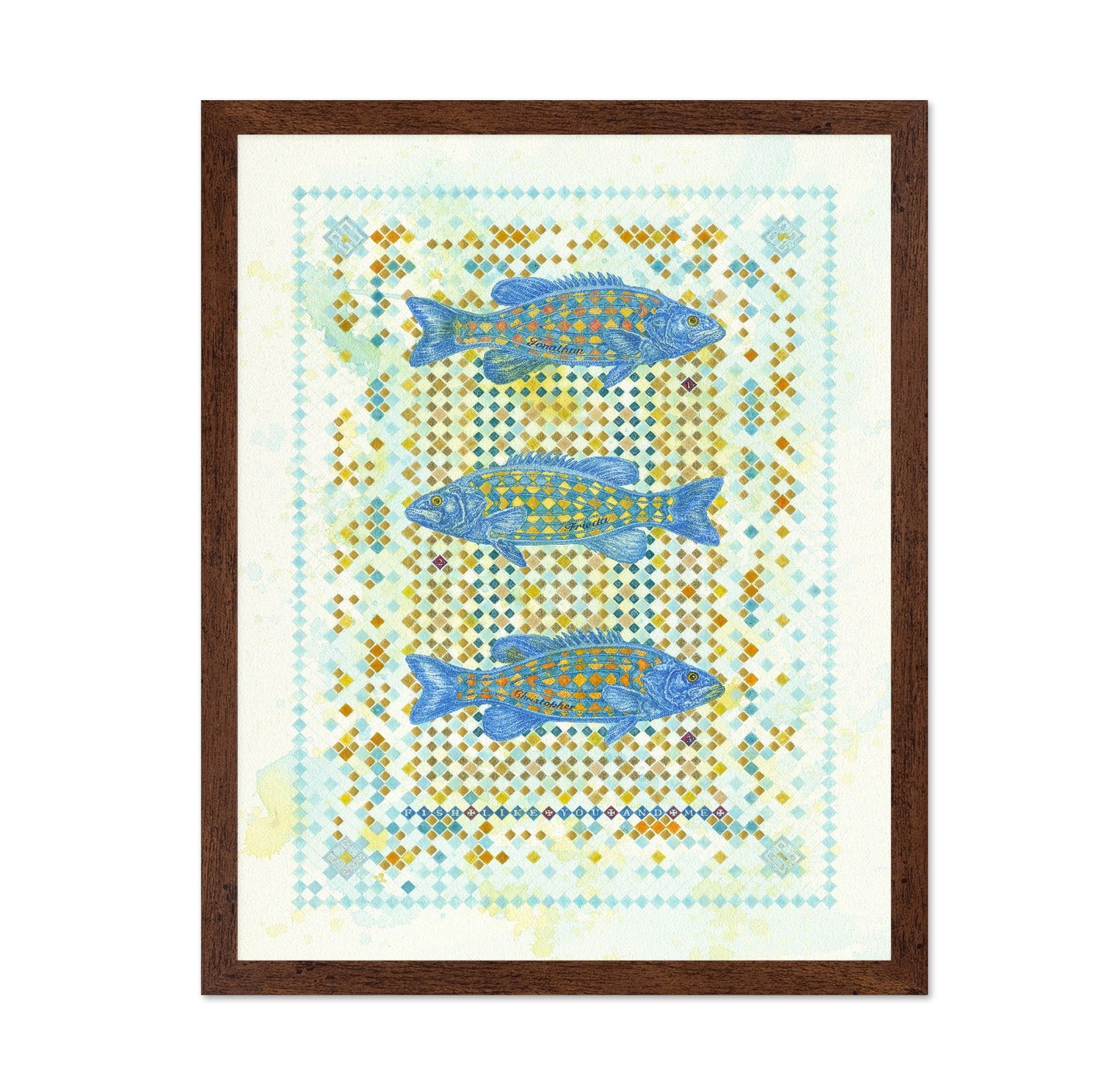 Blue Mosaic Fish Trio