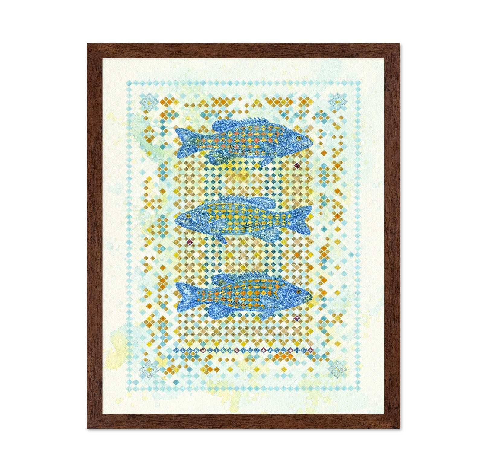 Blue Mosaic Fish Trio