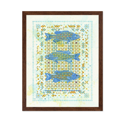Blue Mosaic Fish Trio