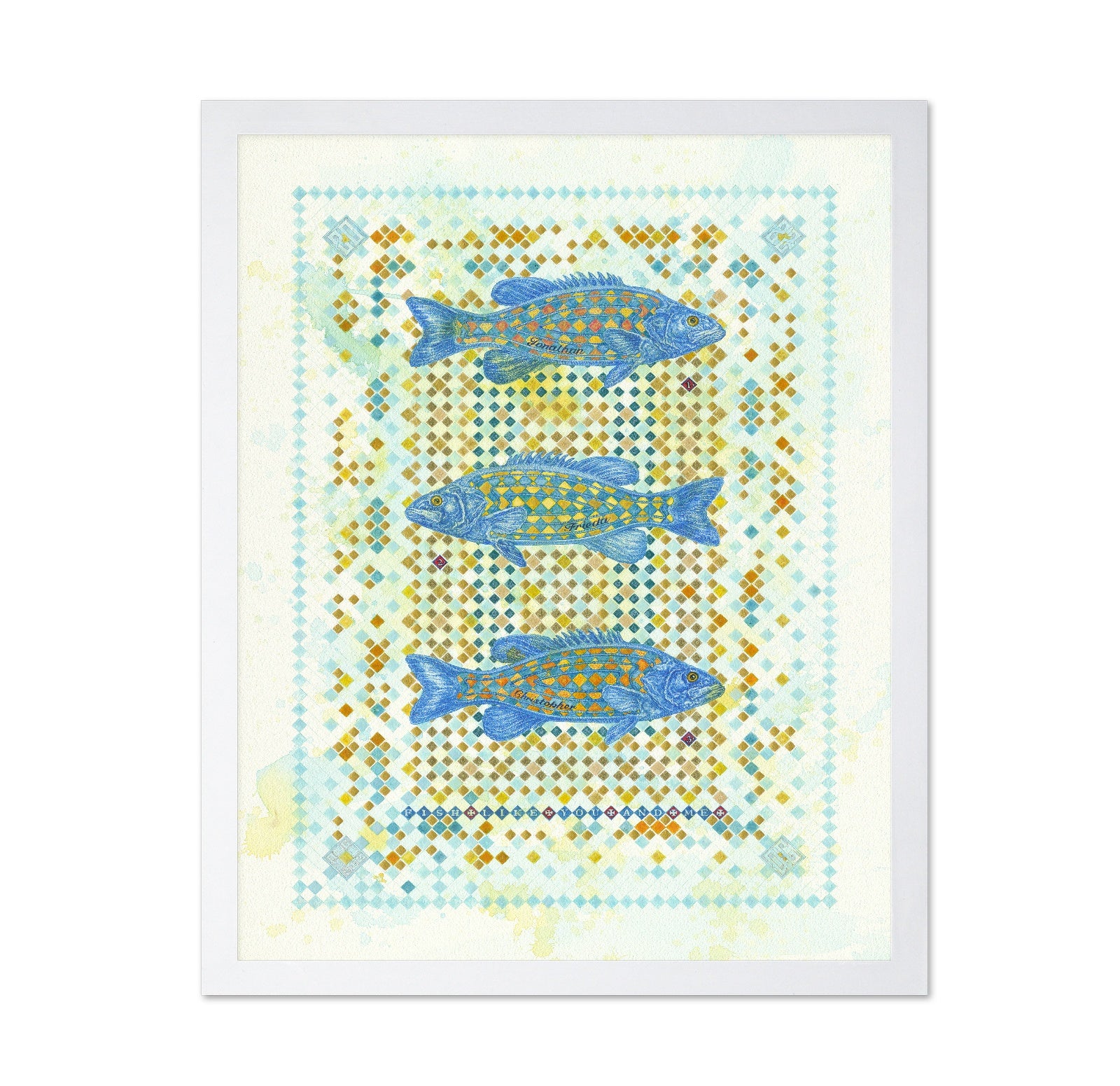 Blue Mosaic Fish Trio