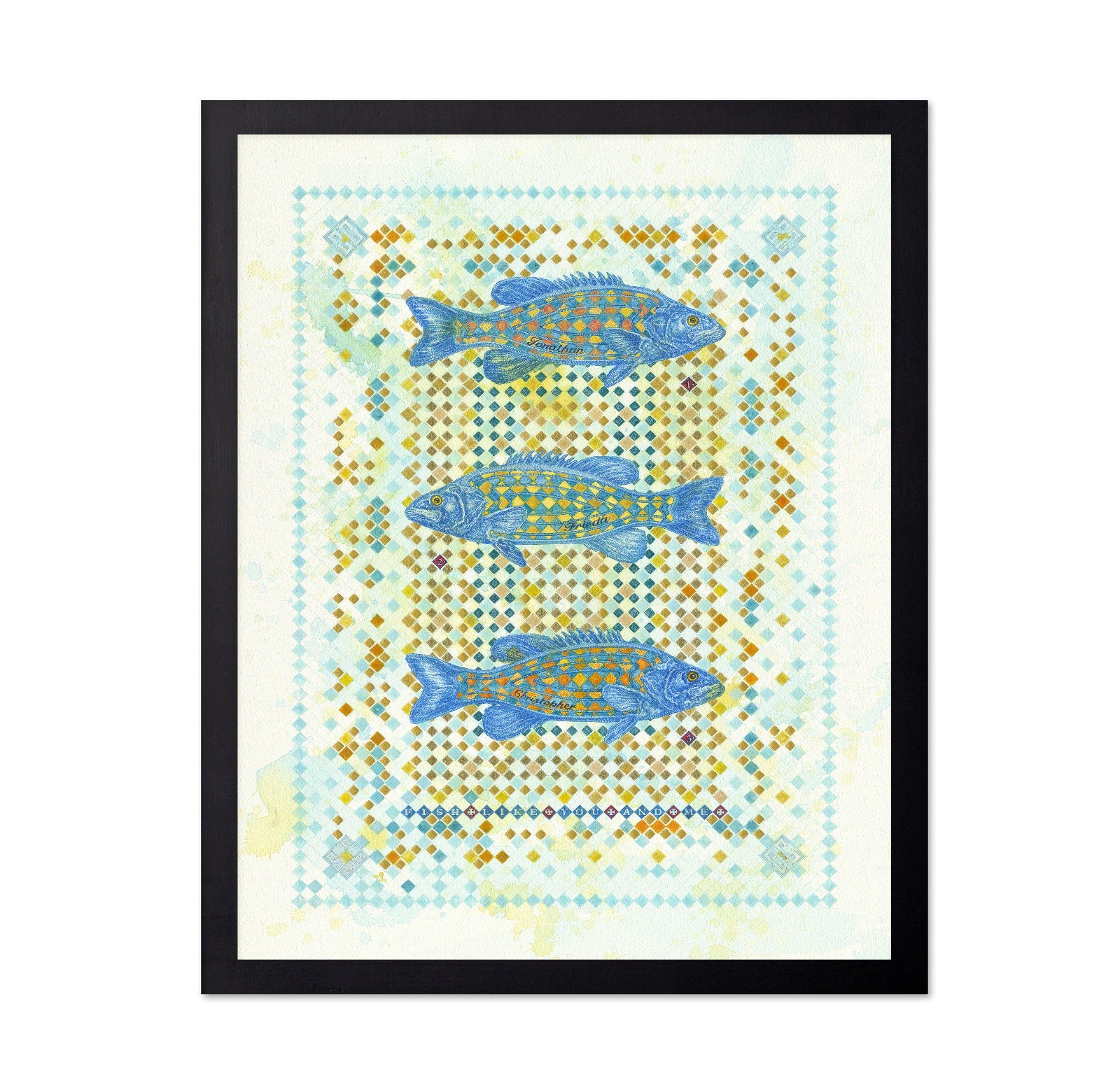 Blue Mosaic Fish Trio