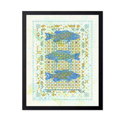 Blue Mosaic Fish Trio