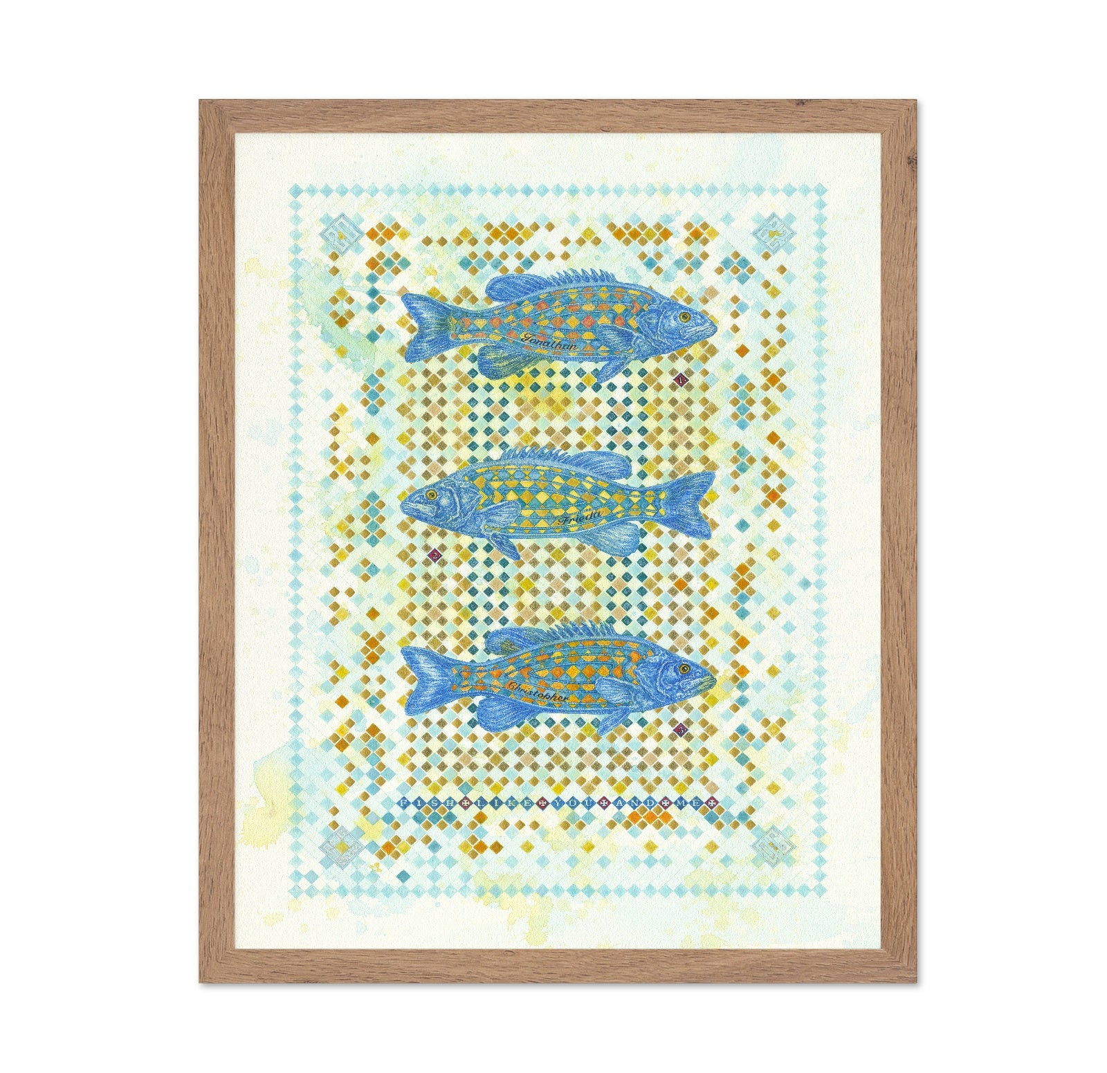 Blue Mosaic Fish Trio
