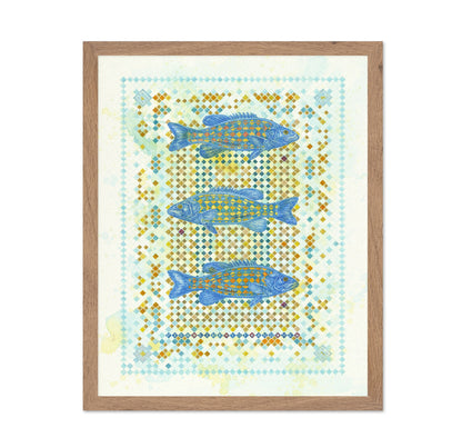 Blue Mosaic Fish Trio