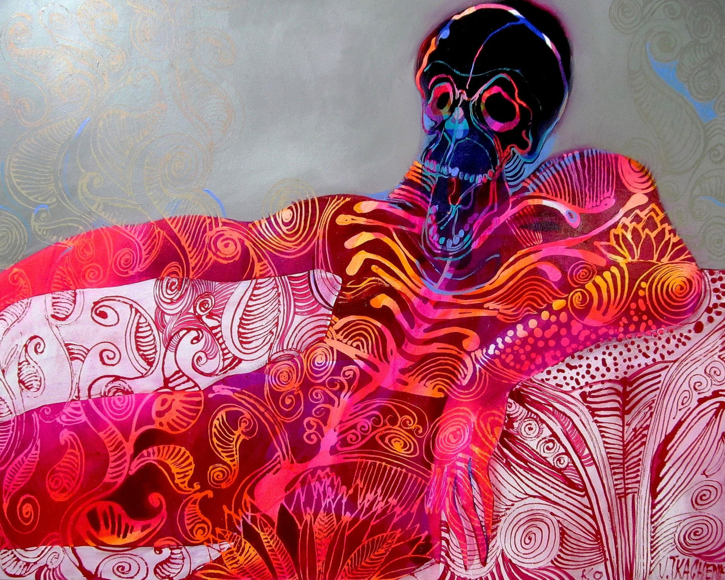 Neon Skull Reclining Figure