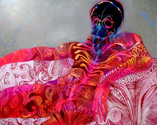Neon Skull Reclining Figure