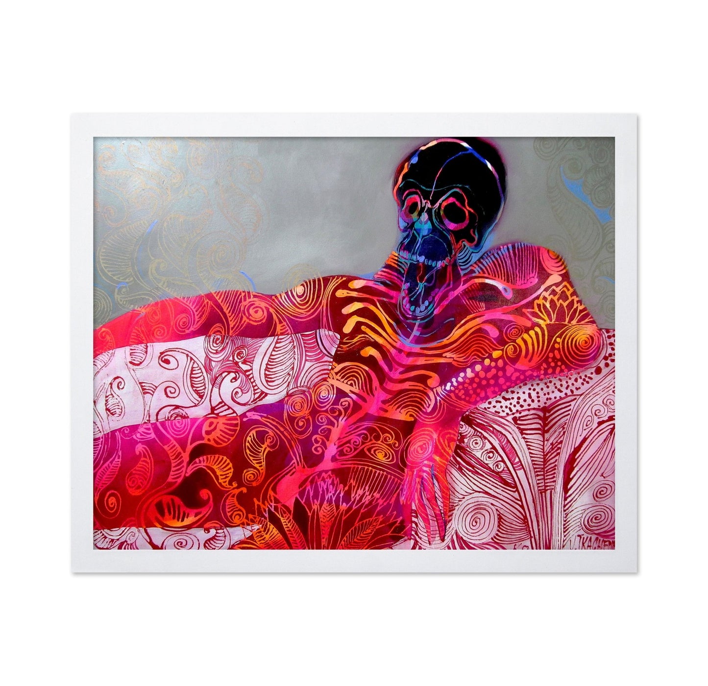 Neon Skull Reclining Figure