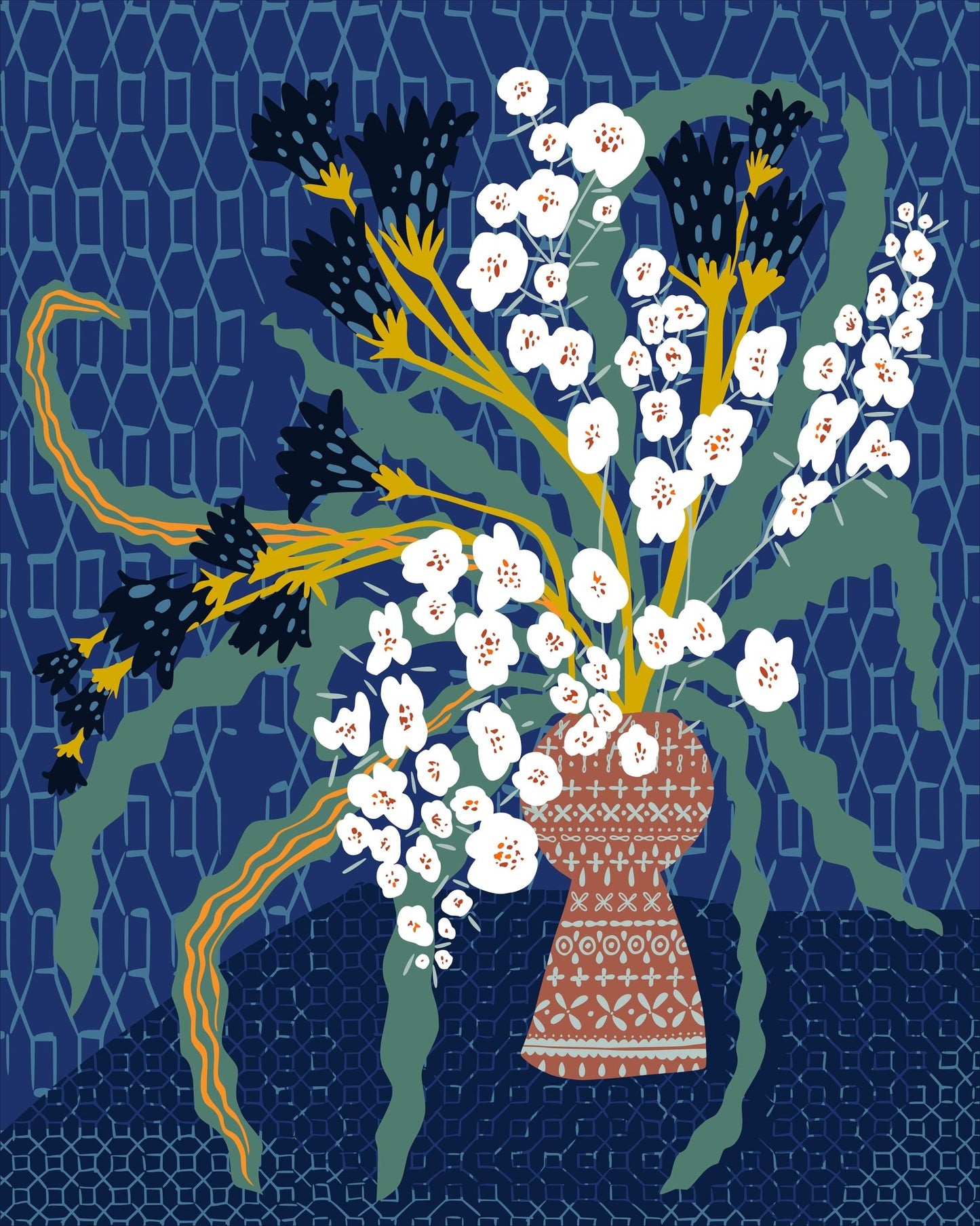 Bold Indigo Floral Vase