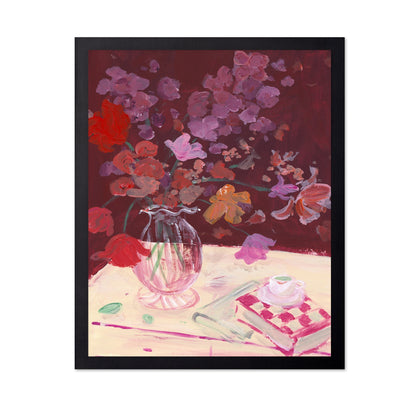 Red Floral Still Life Vase Painting