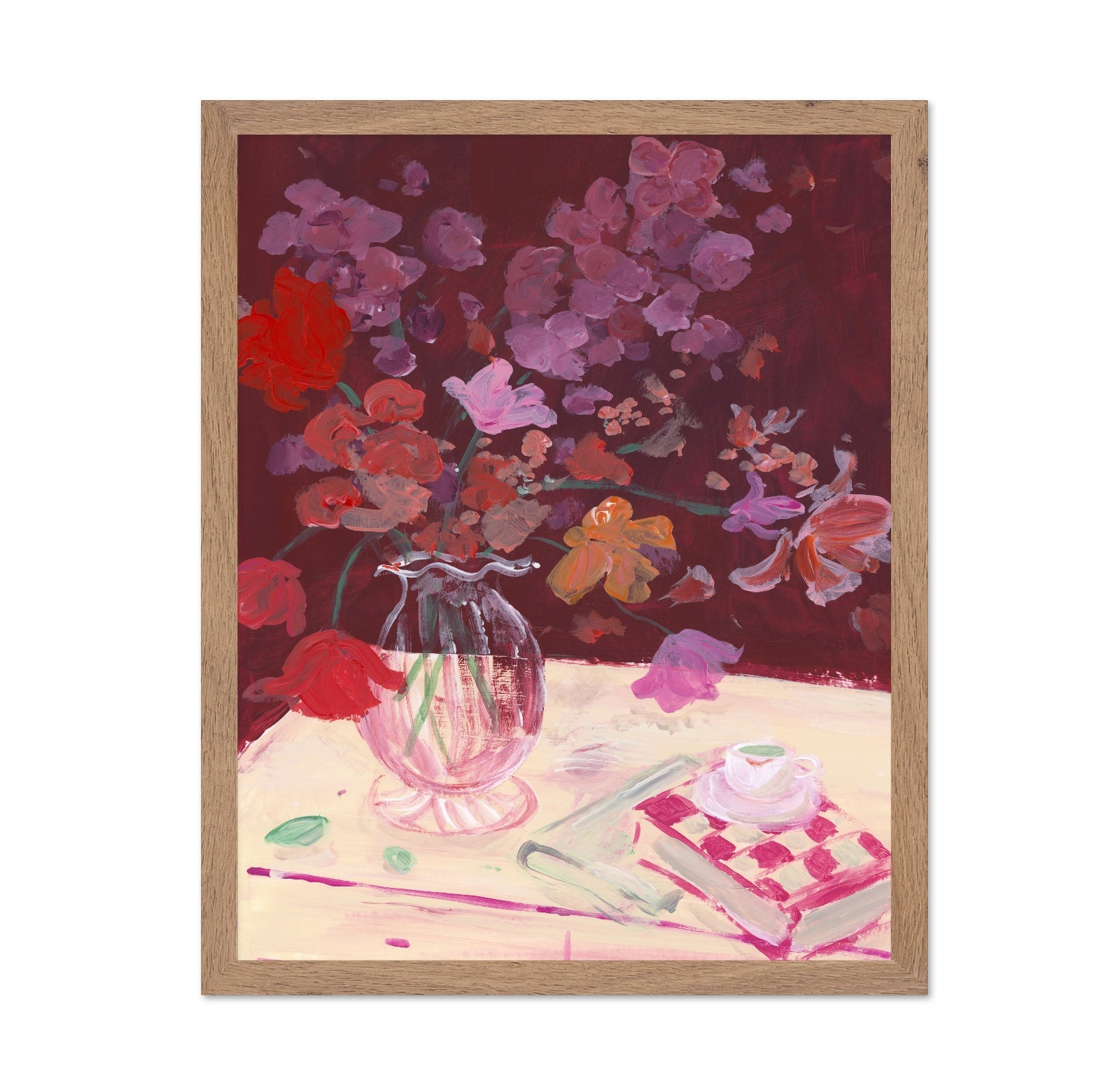 Red Floral Still Life Vase Painting