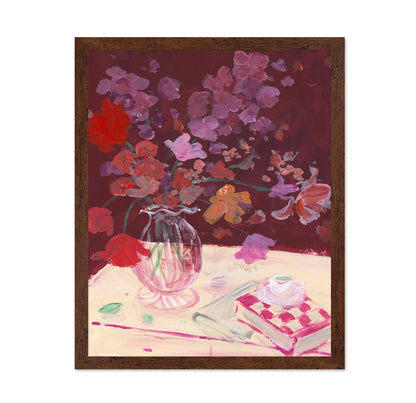 Red Floral Still Life Vase Painting