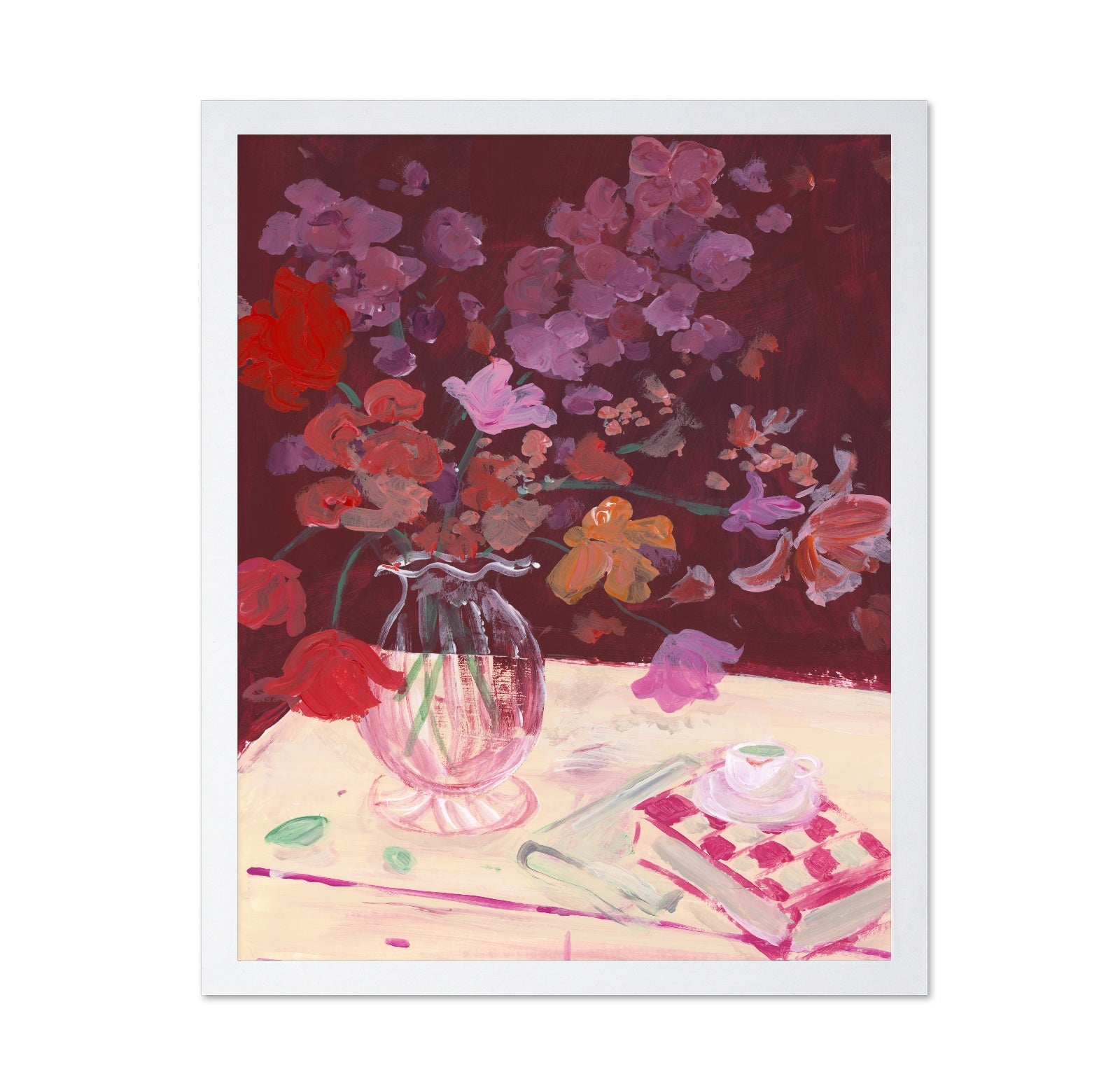 Red Floral Still Life Vase Painting