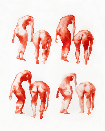 Red Watercolor Figures Study