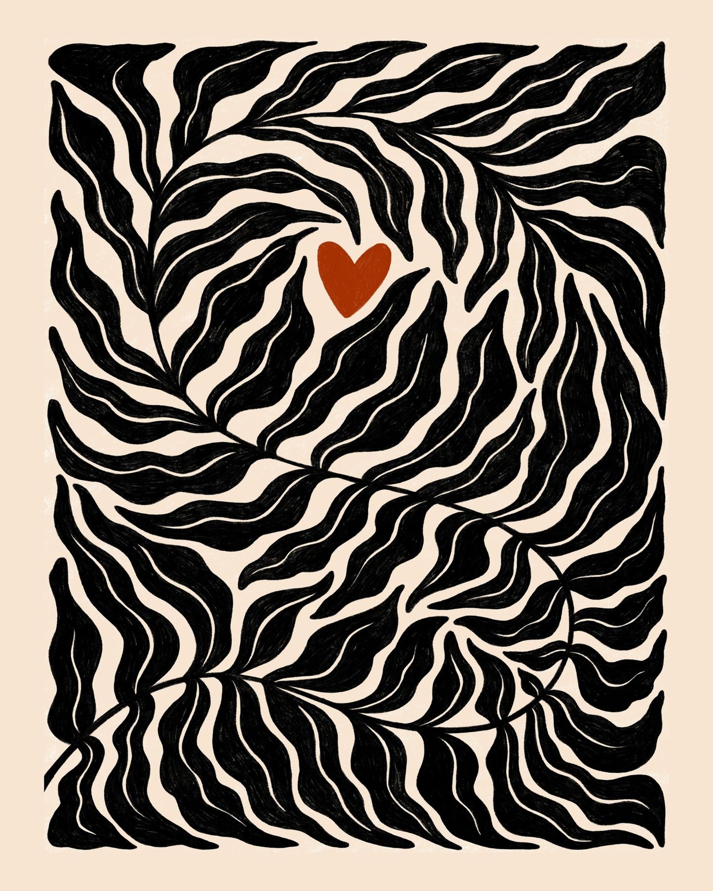 Abstract Botanical Leaves with Heart