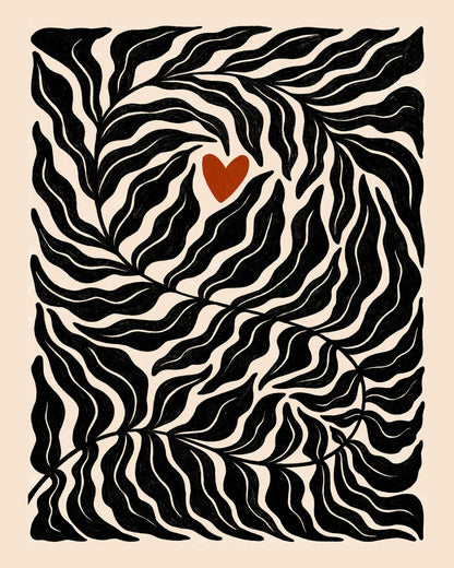 Abstract Botanical Leaves with Heart