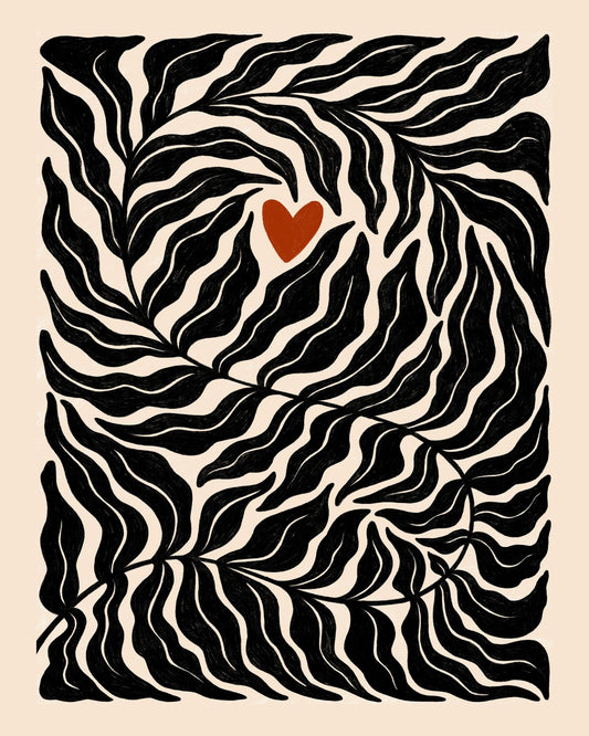Abstract Botanical Leaves with Heart