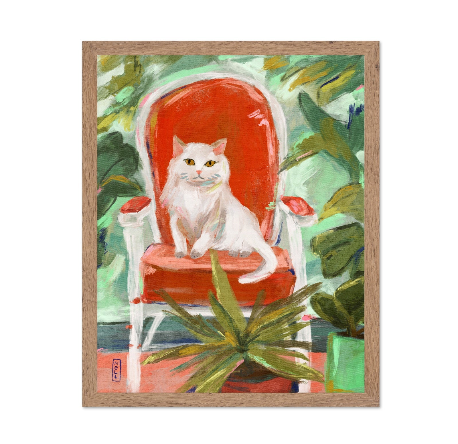 Cat on Red Chair