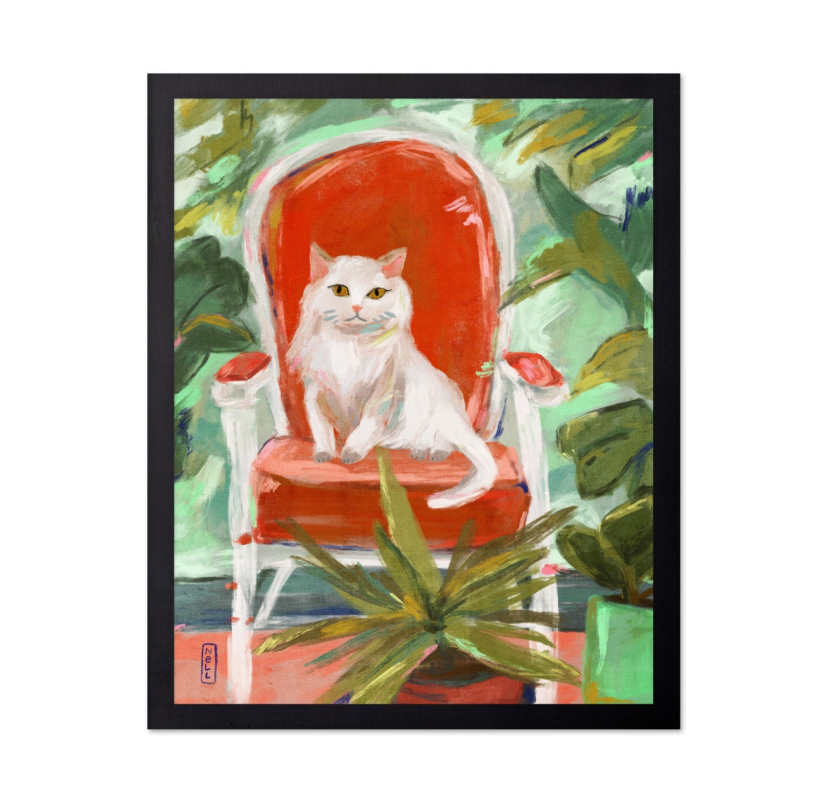 Cat on Red Chair