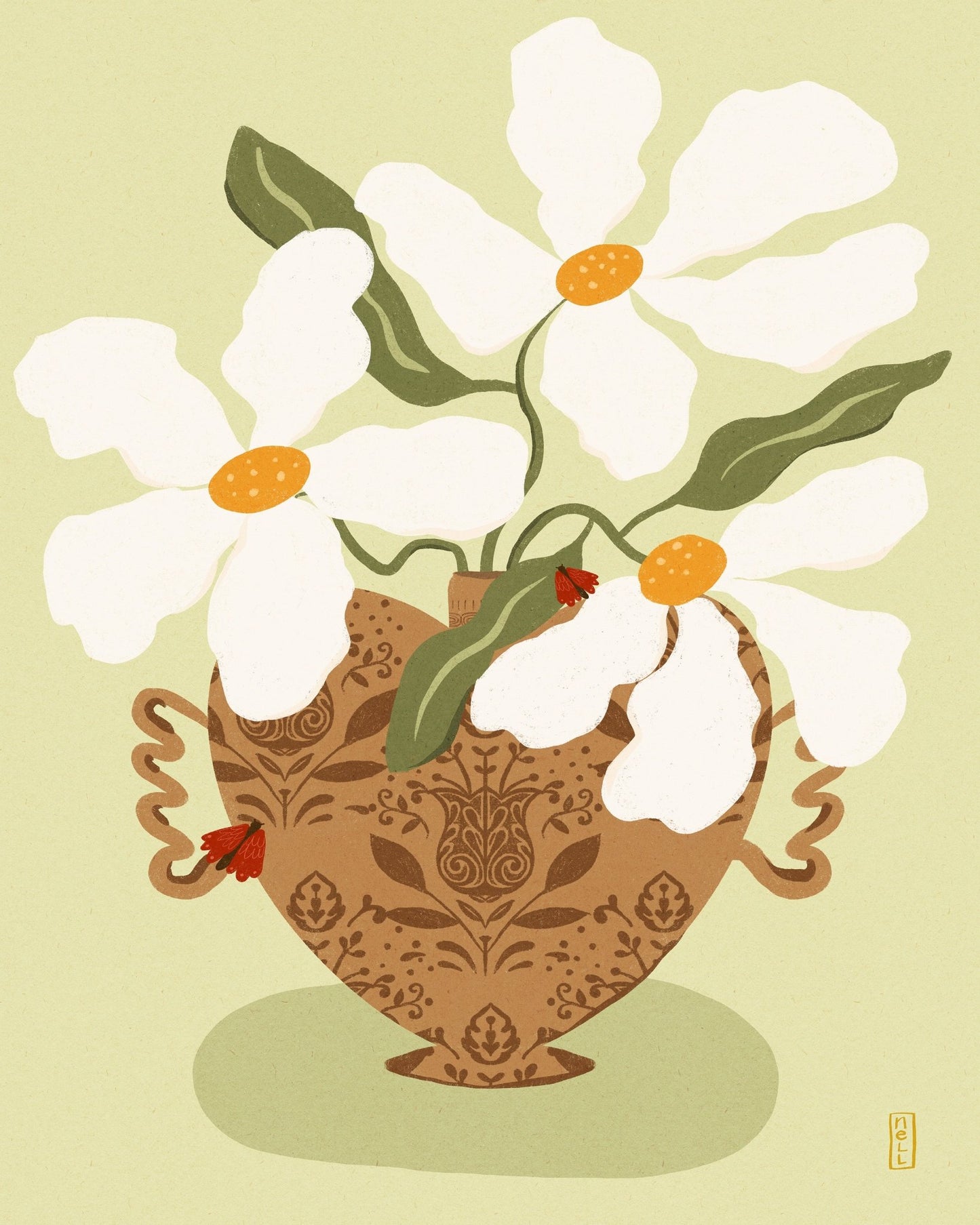 White Flowers Vintage Vase