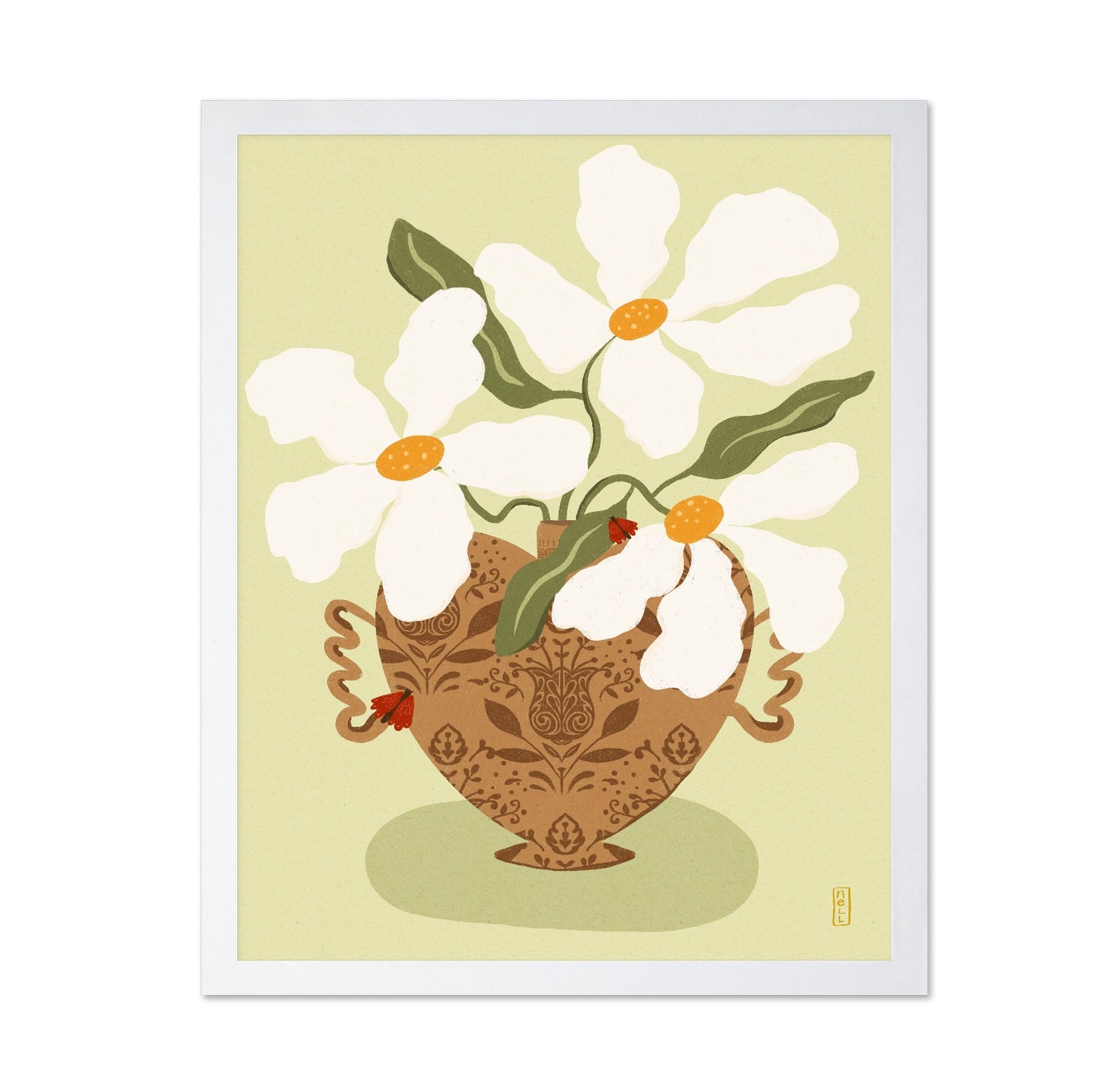 White Flowers Vintage Vase