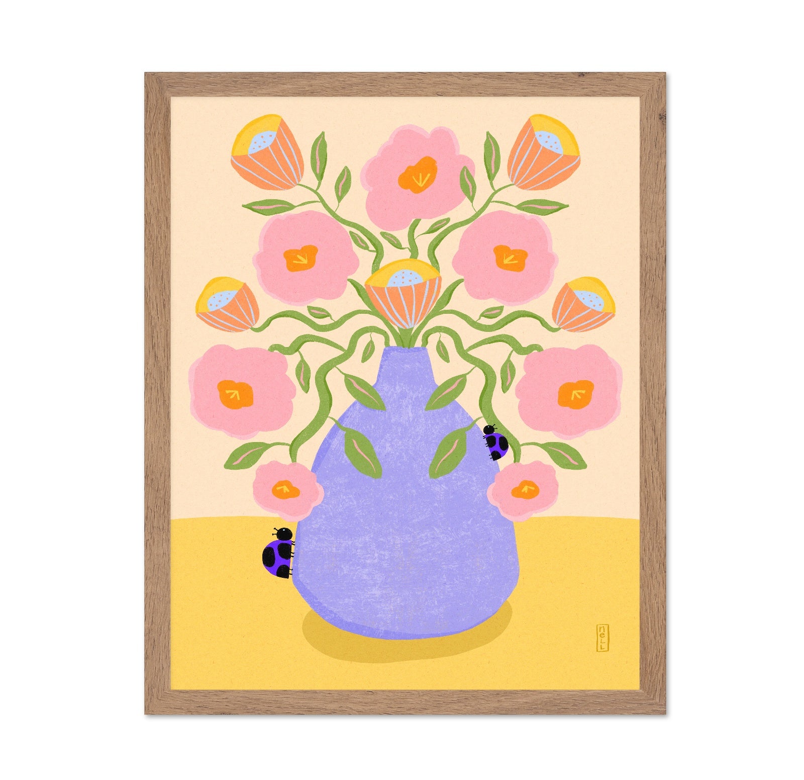 Pink Flowers Blue Vase