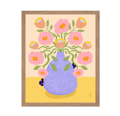 Pink Flowers Blue Vase