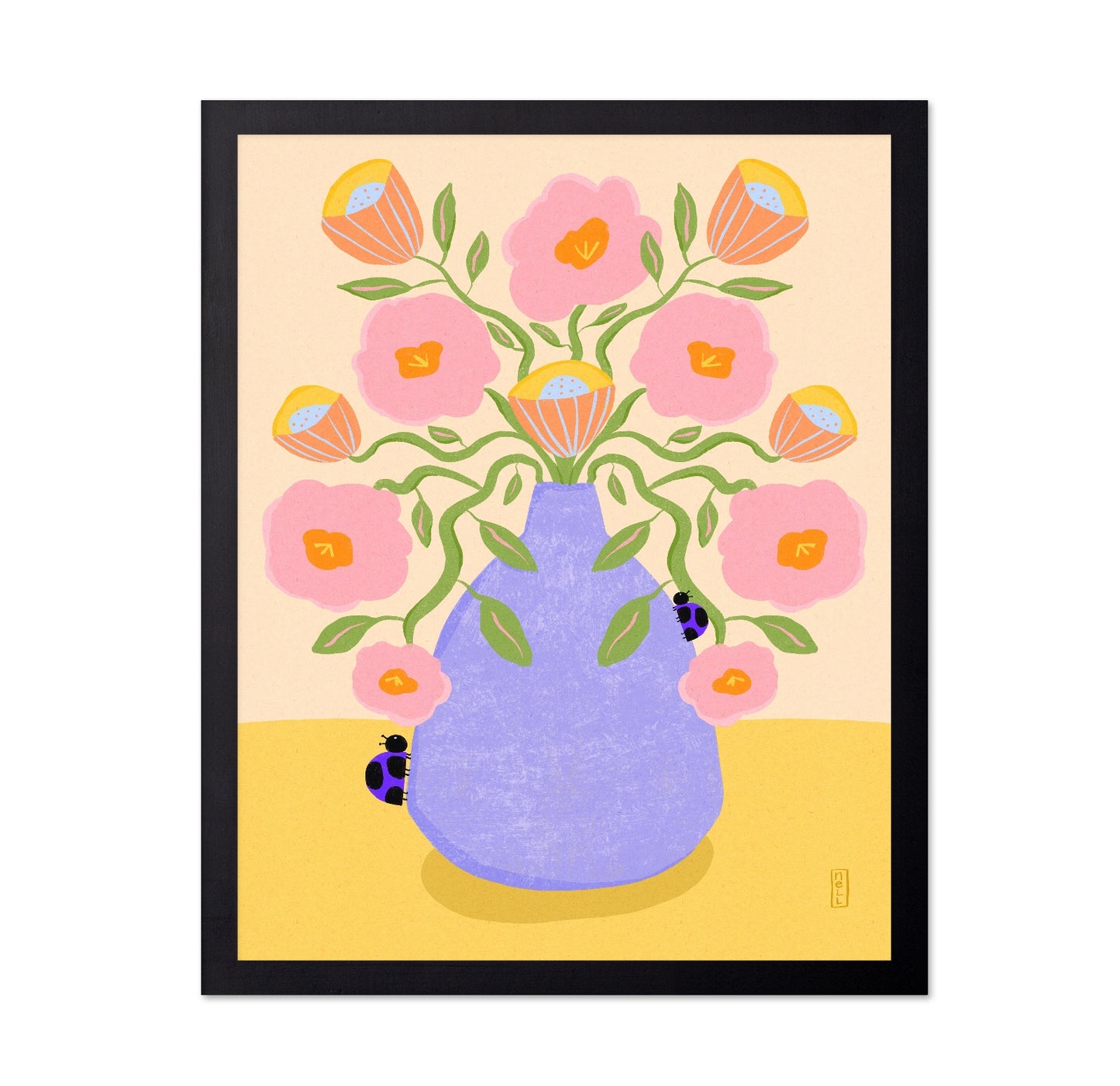 Pink Flowers Blue Vase